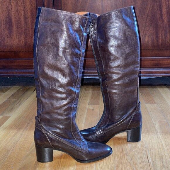 Reed Krakoff Tall Dark Brown Leather Women’s Sz 7/EU 37 Front Zip Knee High Boot - Picture 3 of 11